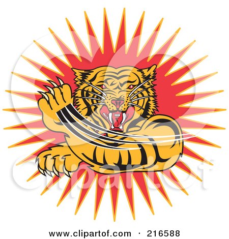 Royalty-Free (RF) Clipart Illustration of an Aggressive Tiger Swiping His Paw by Andy Nortnik