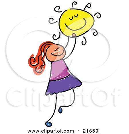 Royalty-Free (RF) Clipart Illustration of a Childs Sketch Of A Girl Holding The Sun by Prawny