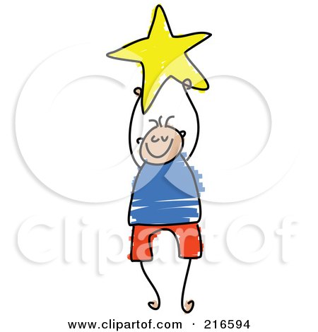 Royalty-Free (RF) Clipart Illustration of a Childs Sketch Of A Boy Holding A Yellow Star by Prawny