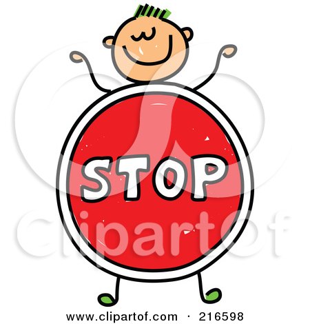 Royalty-Free (RF) Clipart Illustration of a Childs Sketch Of A Boy With A Stop Sign Body by Prawny
