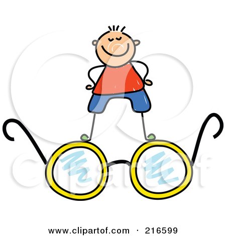 Royalty-Free (RF) Clipart Illustration of a Childs Sketch Of A Boy Standing On Glasses by Prawny