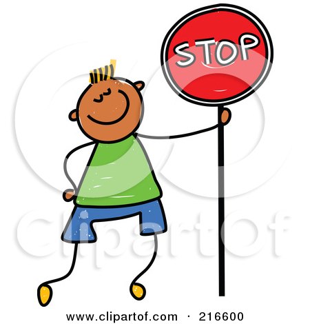 Royalty-Free (RF) Clipart Illustration of a Childs Sketch Of A Boy Standing With A Stop Sign by Prawny