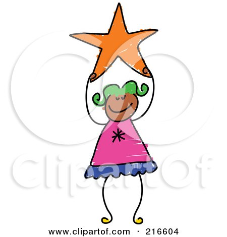 Royalty-Free (RF) Clipart Illustration of a Childs Sketch Of A Girl Holding An Orange Star by Prawny