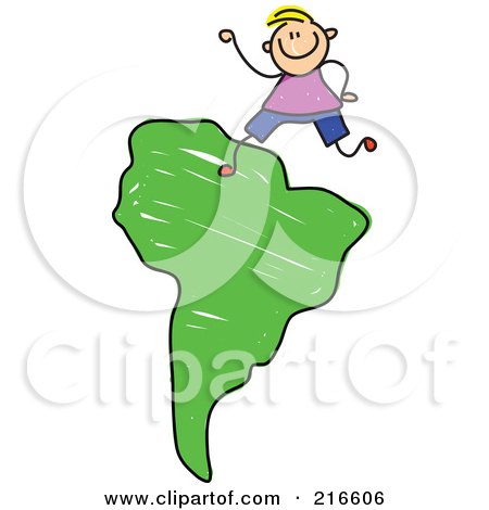 Royalty-Free (RF) Clipart Illustration of a Childs Sketch Of A Boy On A Green South Africa Map by Prawny