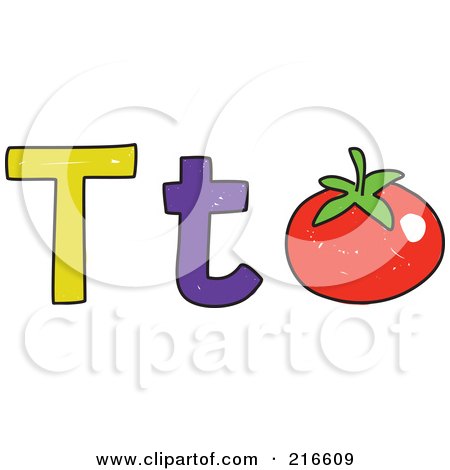 Royalty-Free (RF) Clipart Illustration of a Childs Sketch Of A Lowercase And Capital Letter T With A Tomato by Prawny