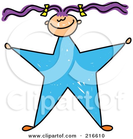 Royalty-Free (RF) Clipart Illustration of a Childs Sketch Of A Girl With A Blue Star Body by Prawny