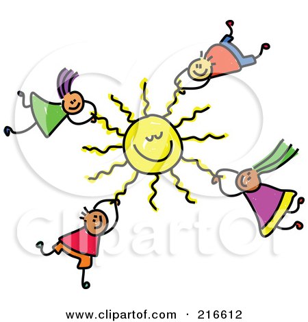 Royalty-Free (RF) Clipart Illustration of a Childs Sketch Of Kids Hanging Onto A Sun by Prawny