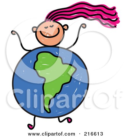 Royalty-Free (RF) Clipart Illustration of a Childs Sketch Of A Girl With A South American Globe Body by Prawny