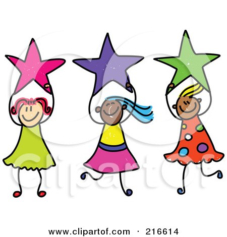 Royalty-Free (RF) Clipart Illustration of a Childs Sketch Of Girls Holding Stars by Prawny