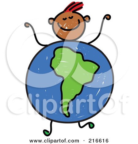 Royalty-Free (RF) Clipart Illustration of a Childs Sketch Of A Boy With A South American Globe Body by Prawny