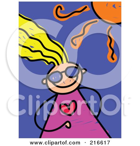 Royalty-Free (RF) Clipart Illustration of a Childs Sketch Of A Girl Wearing Shades Under The Sun by Prawny