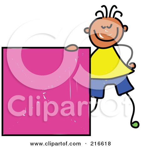 Royalty-Free (RF) Clipart Illustration of a Childs Sketch Of A Boy With A Pink Square by Prawny
