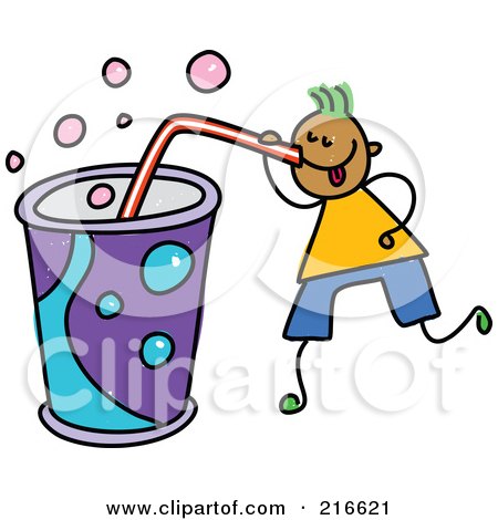 Royalty-Free (RF) Clipart Illustration of a Childs Sketch Of A Boy Drinking A Huge Soda by Prawny