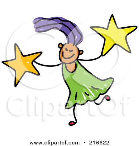 Royalty-Free (RF) Clipart Illustration of a Childs Sketch Of A Girl Carrying Stars by Prawny