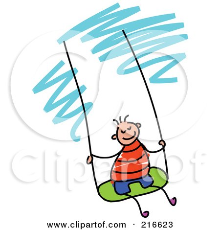 Royalty-Free (RF) Clipart Illustration of a Childs Sketch Of A Boy Swinging by Prawny