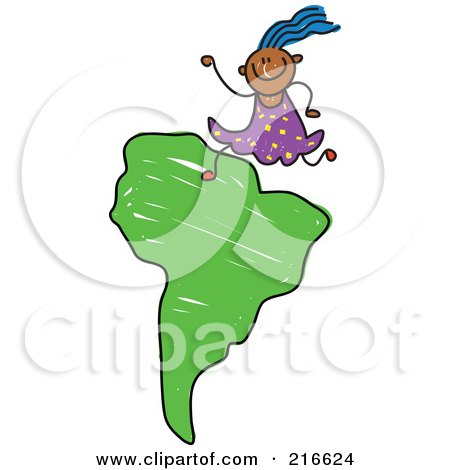 Royalty-Free (RF) Clipart Illustration of a Childs Sketch Of A Girl On A South American Map by Prawny