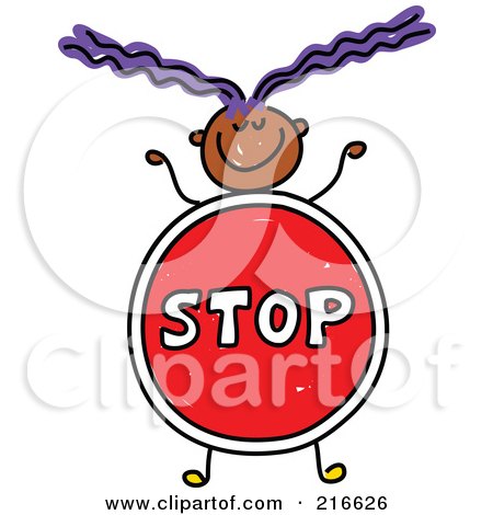 Royalty-Free (RF) Clipart Illustration of a Childs Sketch Of A Girl With A Stop Sign Body by Prawny