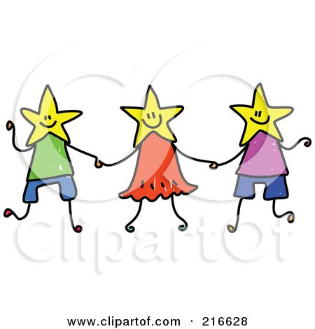 Royalty-Free (RF) Clipart Illustration of a Childs Sketch Of A Group Of Kids With Star Heads by Prawny