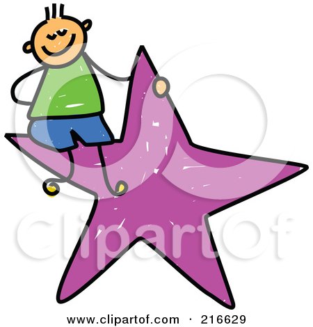 Royalty-Free (RF) Clipart Illustration of a Childs Sketch Of A Boy Sitting On A Purple Star by Prawny