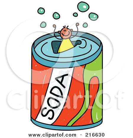 Royalty-Free (RF) Clipart Illustration of a Childs Sketch Of A Boy In A Giant Soda Can by Prawny