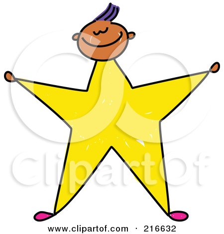 Royalty-Free (RF) Clipart Illustration of a Childs Sketch Of A Boy With A Yellow Star Body by Prawny