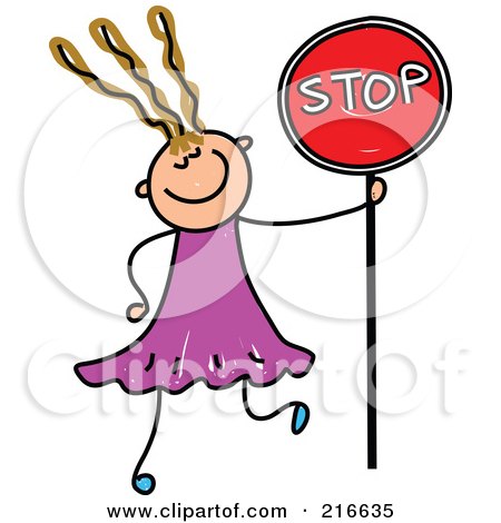 Royalty-Free (RF) Clipart Illustration of a Childs Sketch Of A Girl Holding A Stop Sign by Prawny