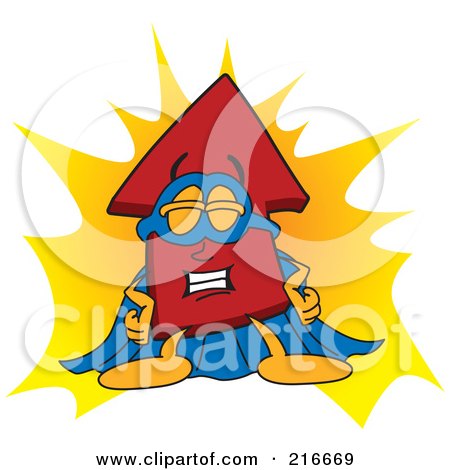 Royalty-Free (RF) Clipart Illustration of a Red Up Arrow Character Mascot Super Hero by Toons4Biz