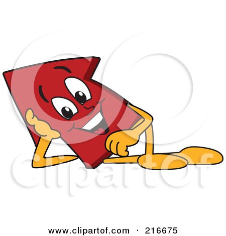 Royalty-Free (RF) Clipart Illustration of a Red Up Arrow Character Mascot Reclined by Toons4Biz