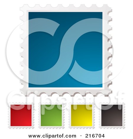 Royalty-Free (RF) Clipart Illustration of a Digital Collage Of Blank Colorful Postal Stamps With White Edges by michaeltravers
