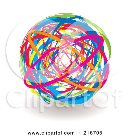 Royalty-Free (RF) Clipart Illustration of a Vibrantly Colored Elastic Band Ball by michaeltravers