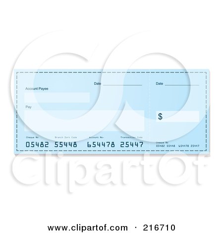 Royalty-Free (RF) Clipart Illustration of a Blank Blue Bank Check by michaeltravers