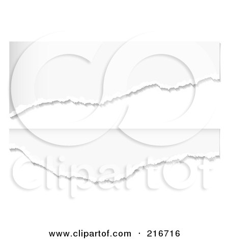 Royalty-Free (RF) Clipart Illustration Of Two Pieces Of Ripped White Paper, On A White Background by michaeltravers