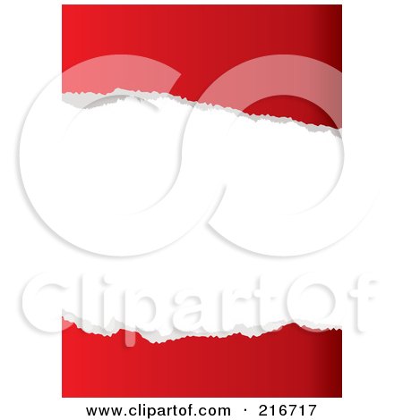 Royalty-Free (RF) Clipart Illustration Of Two Pieces Of Ripped Red Paper With White Space by michaeltravers