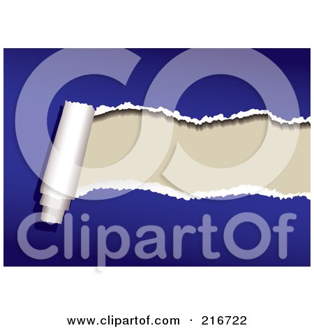 Royalty-Free (RF) Clipart Illustration Of A Rip Of White Paper On Blue by michaeltravers