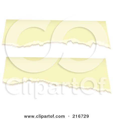 Royalty-Free (RF) Clipart Illustration Of Two Pieces Of Torn Antique Paper On White by michaeltravers