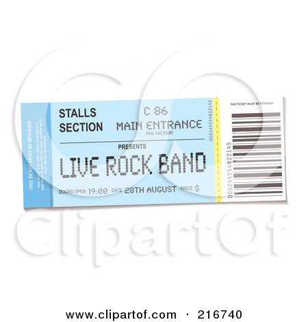 Royalty-Free (RF) Clipart Illustration of a Live Rock Band Concert Ticket by michaeltravers