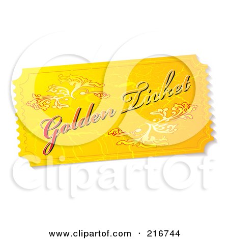 Royalty-Free (RF) Clipart Illustration of a Golden Ticket Stub by michaeltravers