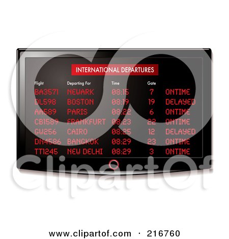 Royalty-Free (RF) Clipart Illustration of a Wall Mounted Lcd Tv With Airport Departure Information by michaeltravers