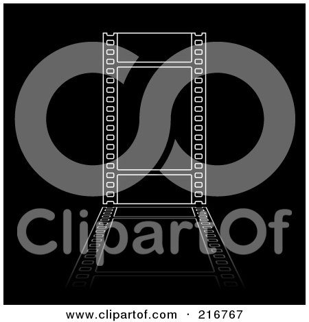 Royalty-Free (RF) Clipart Illustration of a Black And White Film Strip Horizontal And Vertical On Black by michaeltravers