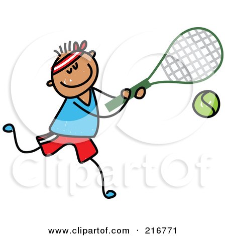 Royalty-Free (RF) Clipart Illustration of a Childs Sketch Of A Boy Playing Tennis by Prawny