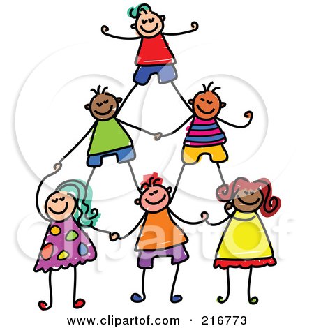 Royalty-Free (RF) Clipart Illustration of a Childs Sketch Of Human Pyramid Of Kids - 2 by Prawny