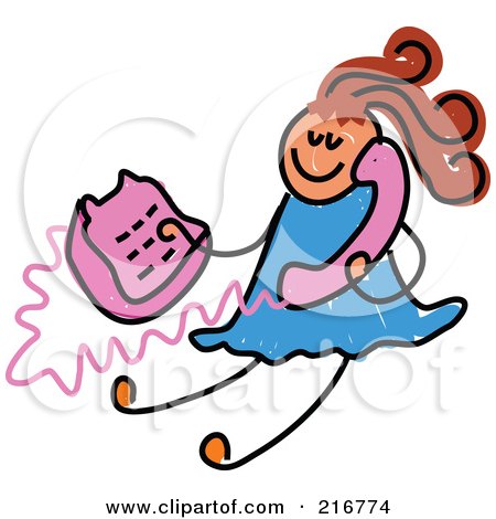 Royalty-Free (RF) Clipart Illustration of a Childs Sketch Of A Girl Using A Pink Phone by Prawny