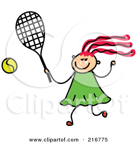 Royalty-Free (RF) Clipart Illustration of a Childs Sketch Of A Girl Playing Tennis by Prawny