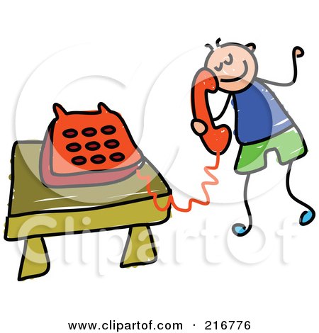 Royalty-Free (RF) Clipart Illustration of a Childs Sketch Of A Boy Using A Phone by Prawny