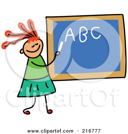 Royalty-Free (RF) Clipart Illustration of a Childs Sketch Of A Girl Writing Her Abcs On A Chalk Board by Prawny