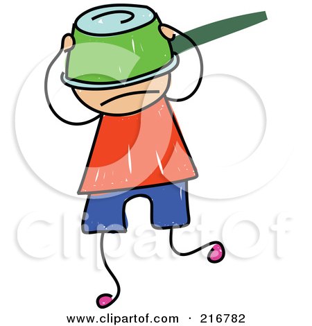 Royalty-Free (RF) Clipart Illustration of a Childs Sketch Of A Boy With A Pot On His Head by Prawny