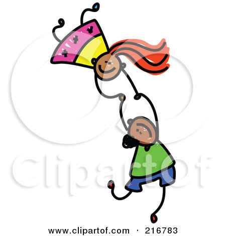 Royalty-Free (RF) Clipart Illustration of a Childs Sketch Of Two Kids Holding Hands While Falling - 2 by Prawny