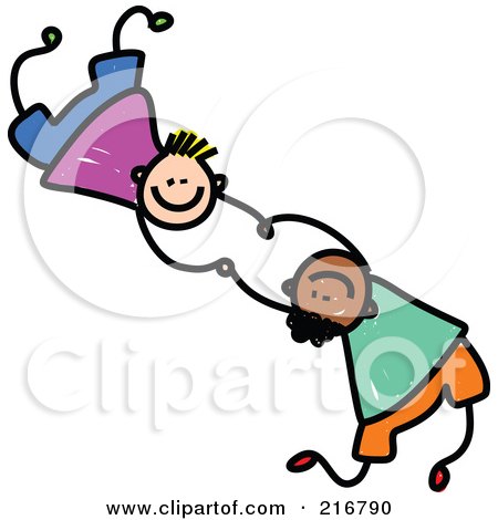 Royalty-Free (RF) Clipart Illustration of a Childs Sketch Of Two Boys Falling And Holding Hands - 2 by Prawny