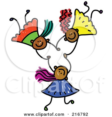 Royalty-Free (RF) Clipart Illustration of a Childs Sketch Of Three Kids Holding Hands While Falling - 4 by Prawny