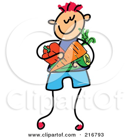 Royalty-Free (RF) Clipart Illustration of a Childs Sketch Of A Boy Carrying Veggies by Prawny